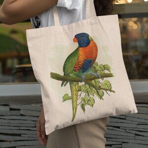 Rainbow Lorikeet Vintage Parrot Print Graphic Canvas Tote Bag